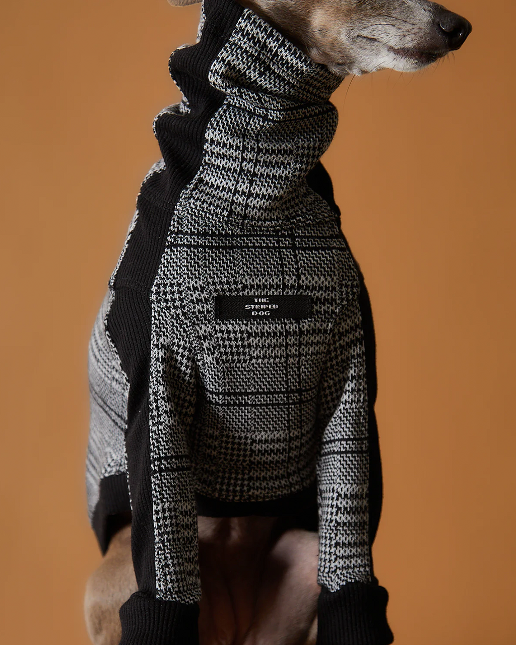 Italian Greyhound & Whippet Plaid Black and White Jaqcuard Turtleneck Sweater YVES