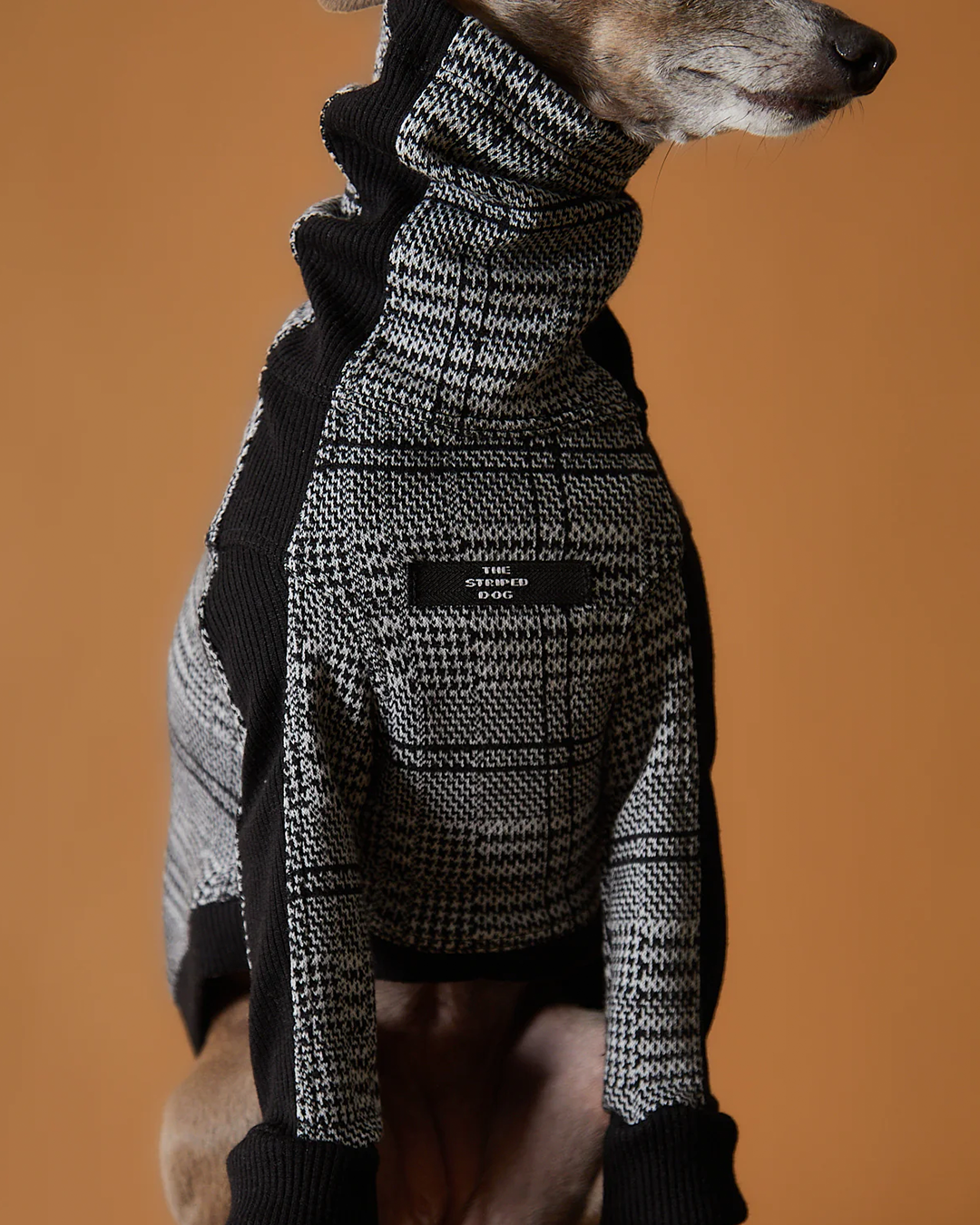 Italian Greyhound & Whippet Plaid Black and White Jaqcuard Turtleneck Sweater YVES