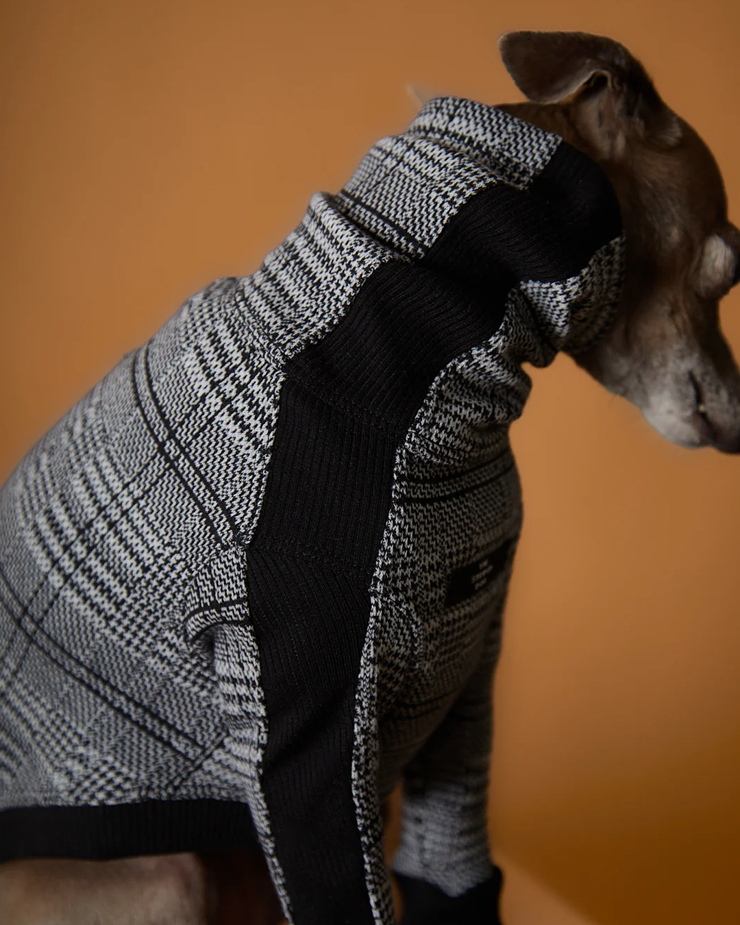 Italian Greyhound & Whippet Plaid Black and White Jaqcuard Turtleneck Sweater YVES